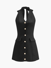 Button Front Halter Jumpsuit