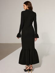 Mermaid Hem Collared Knit Maxi Dress