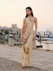 Mesh Halter Neck Backless Dress