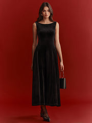 Mesh Back Bow Detail Velvet Maxi Dress