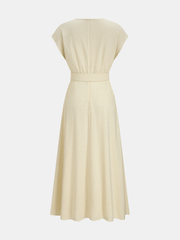 Linen Blend V-Neck Belted Maxi Dress